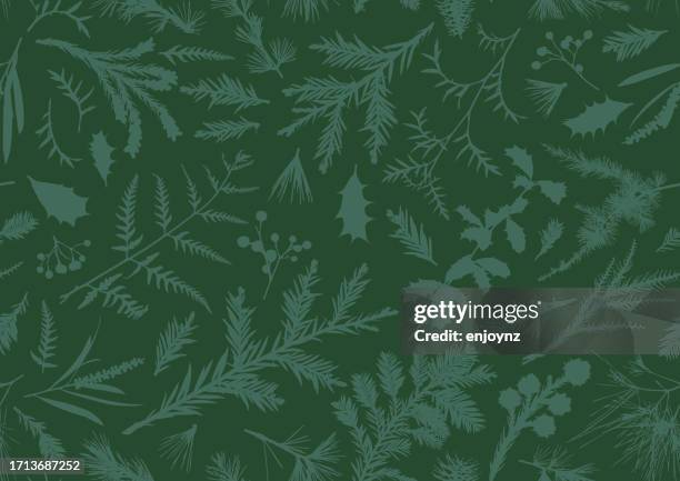 ilustrações de stock, clip art, desenhos animados e ícones de seamless green christmas plants wallpaper background - galhinhos
