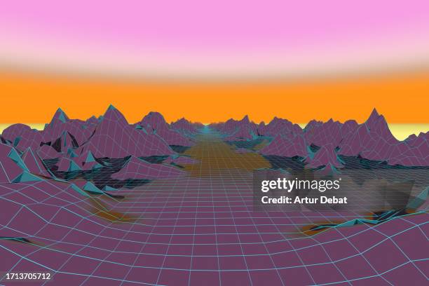 futuristic digital render of a cyberspace dimension with infinite vanishing point. - cyberspace grid stock pictures, royalty-free photos & images