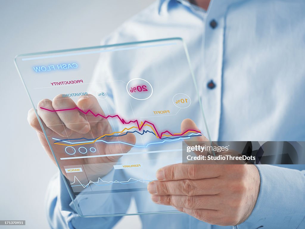 Futuristic digital tablet in the hands