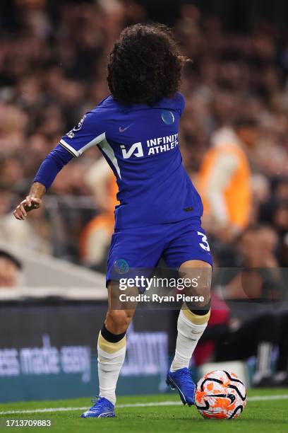 Marc Cucurella of Chelsea controls the ball during the Premier League match between Fulham FC and Chelsea FC at Craven Cottage on October 02, 2023 in...