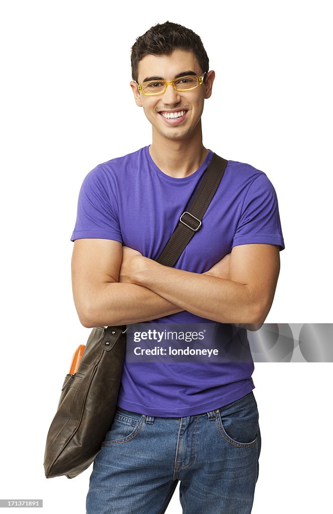 Happy Male Student Standing Arms Crossed - Isolated