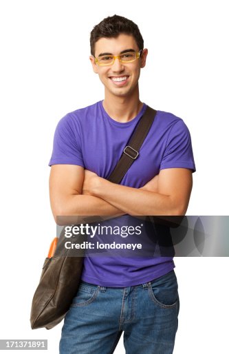 Happy Male Student Standing Arms Crossed - Isolated Happy Male Student Standing Arms Crossed - Isolated