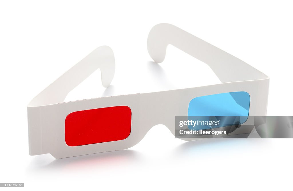 3d anaglyphic stereoscopic cinema glasses isolated on a white background