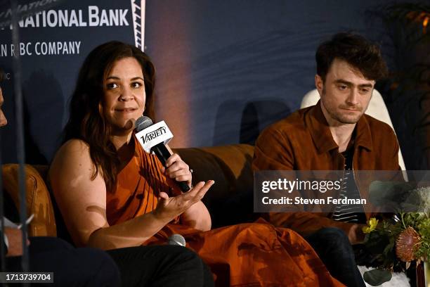 Lindsay Mendez and Daniel Radcliffe attends Variety's The Business of Broadway Breakfast presented by City National Bank on October 02, 2023 in New...