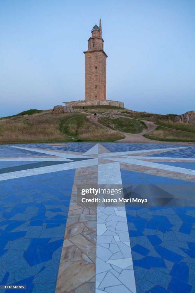 Tower of Hercules, the oldest lighthouse in the world, from Roman times, and declared a World Heritage Site by UNESCO, in the city of La Coruña.