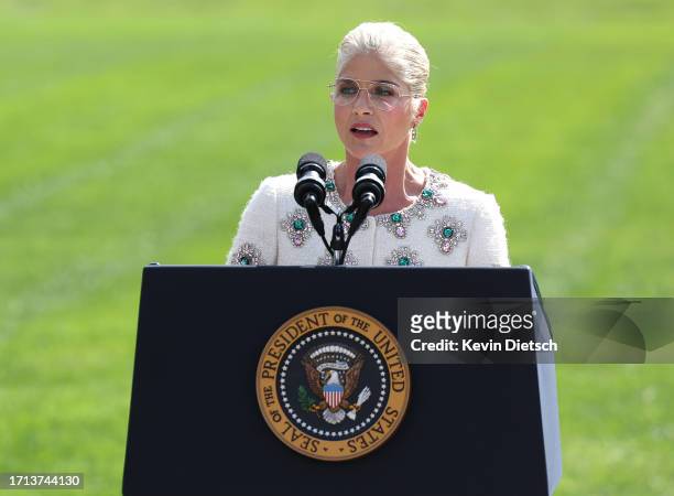Selma Blair, Actress and Disability Rights Advocate, introduces U.S. President Joe Biden during an event honoring the Americans with Disabilities Act...