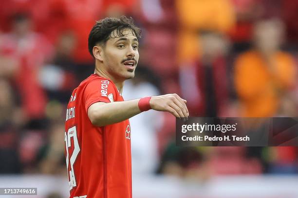 Mauricio of Internacional reacts during the match between Internacional and Gremio as part of Brasileirao 2023 at Beira-Rio Stadium on October 8,...