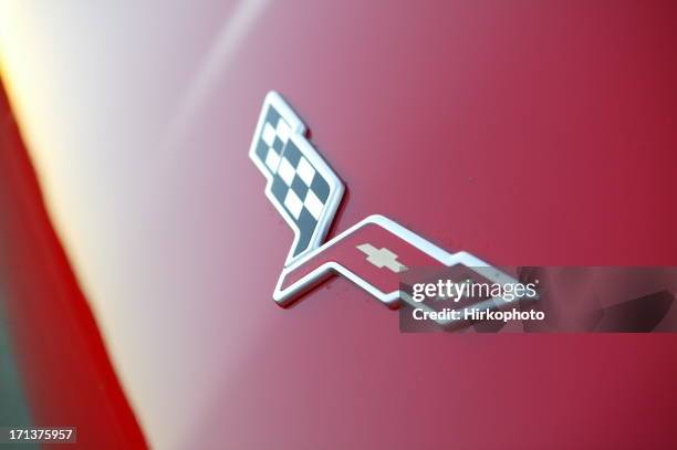chevy corvette logo - chevrolet corvette stock pictures, royalty-free photos & images