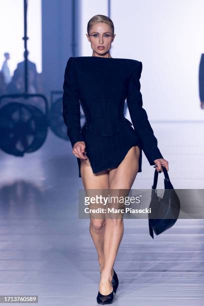 Paris Hilton walks the runway during the Mugler Womenswear Spring/Summer 2024 show as part of Paris Fashion Week on October 02, 2023 in Paris, France.