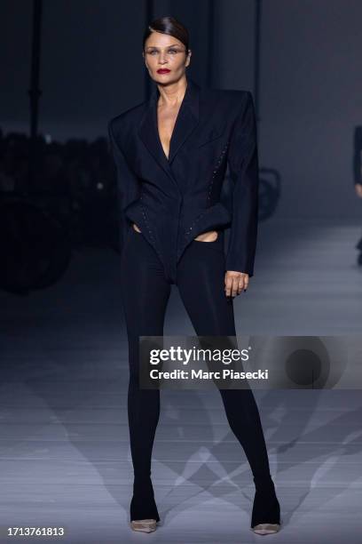 Helena Christensen walks the runway during the Mugler Womenswear Spring/Summer 2024 show as part of Paris Fashion Week on October 02, 2023 in Paris,...