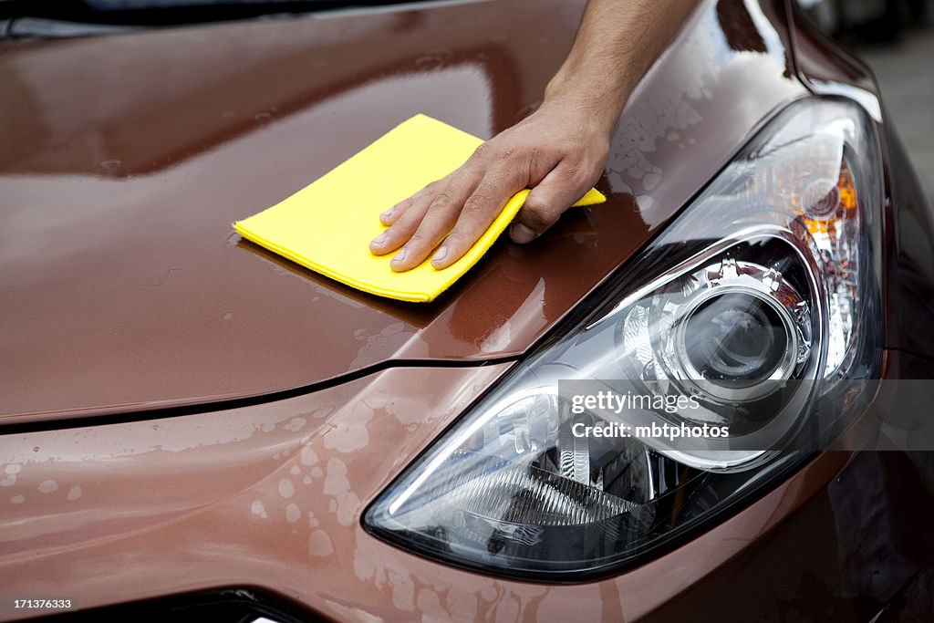 Man polishing his car