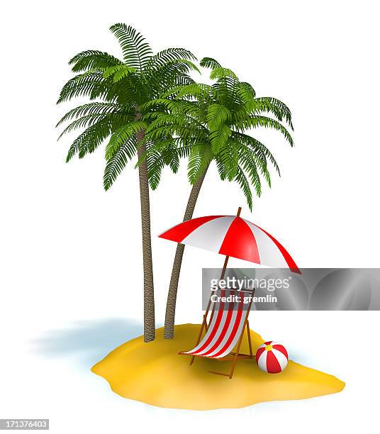 piccola isola con palme e sdraio - small stock illustrations foto e immagini stock