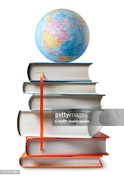 education. books with globe. - world literature stock pictures, royalty-free photos & images