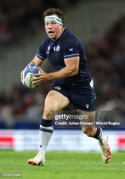 Hamish Watson of Scotland in action during the Rugby World Cup France 2023 match between Scotland and Romania at Stade Pierre Mauroy on September 30,...