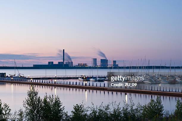 power plant and port, lake baerwalde in saxony, germany - saxony stock pictures, royalty-free photos & images