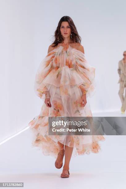 Model walks the runway during the Zimmermann Womenswear Spring/Summer 2024 show as part of Paris Fashion Week on October 02, 2023 in Paris, France.