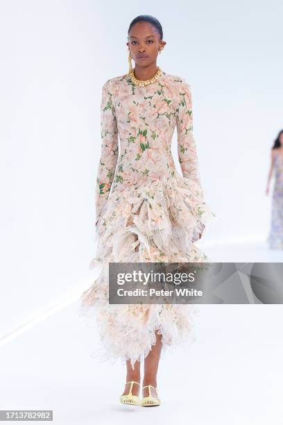 Model walks the runway during the Zimmermann Womenswear Spring/Summer 2024 show as part of Paris Fashion Week on October 02, 2023 in Paris, France.