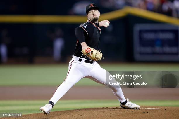 Kyle Nelson of the Arizona Diamondbacks pitches against the Houston Astros during the game at Chase Field on October 01, 2023 in Phoenix, Arizona....