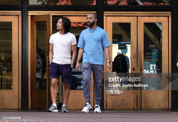 Pedestrian carries a shopping bag as he leaves the Westfield San Francisco Centre on October 02, 2023 in San Francisco, California. According to a...