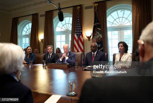 President Joe Biden holds a Cabinet meeting at the White House on October 02, 2023 in Washington, DC. Biden held the meeting to discuss economic...