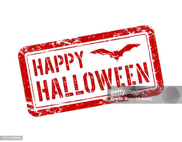 happy halloween red stamp. vector - bat stock illustrations