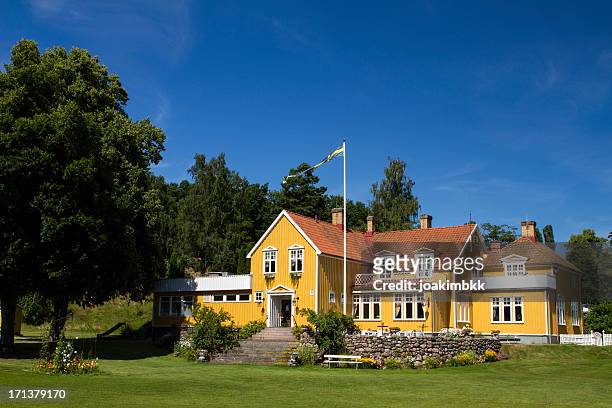 traditional wooden house in sweden - house sweden stock pictures, royalty-free photos & images
