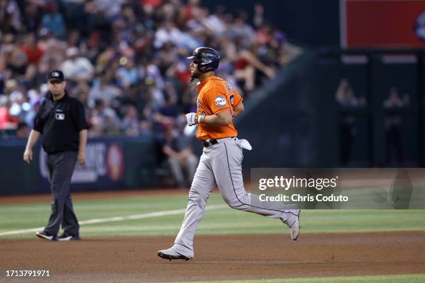 Jose Abreu of the Houston Astros runs the bases after hitting a two run home run during the seventh inning against the Arizona Diamondbacks at Chase...