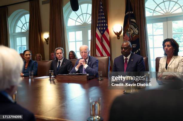 President Joe Biden holds a Cabinet meeting at the White House on October 02, 2023 in Washington, DC. Biden held the meeting to discuss economic...