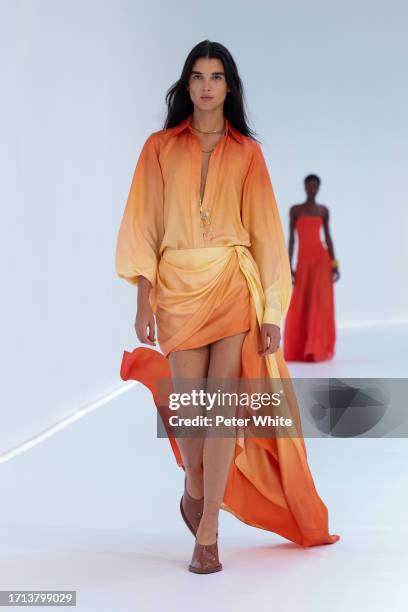 Model walks the runway during the Zimmermann Womenswear Spring/Summer 2024 show as part of Paris Fashion Week on October 02, 2023 in Paris, France.