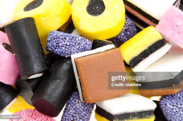 colourful licorice candy - allsorts stock pictures, royalty-free photos & images
