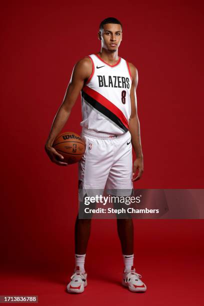 Kris Murray of the Portland Trail Blazers poses for a portrait during Blazers Media Day at Veterans Memorial Coliseum on October 02, 2023 in...