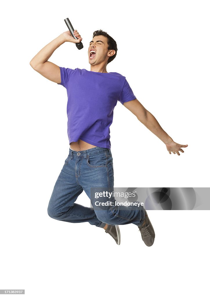 Young Boy Singing In Mid-air - Isolated
