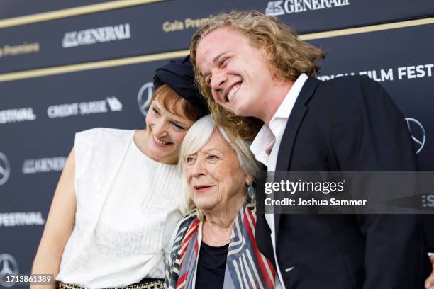 Vicky Krieps, Margarethe von Trotta and Basil Eidenbenz attend the photocall of "INGEBORG BACHMANN – REISE IN DIE WüSTE" during the 19th Zurich Film...