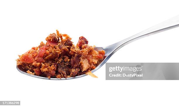 colher de bacon bits (bits de paragem) - bacon imagens e fotografias de stock