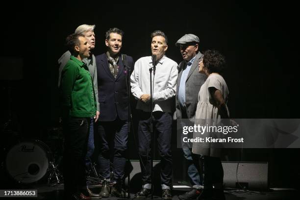 Lewis Gordon, Gregor Philp, Ricky Ross, James Prime and Lorraine McIntosh of Deacon Blue perform at The 3Olympia Theatre Dublin on October 02, 2023...