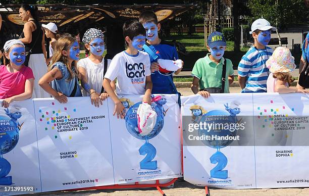 In this handout image provided by Sony Pictures Entertainment, a general view during Global Smurfs Day 2013 celebration in City Garden on June 22,...