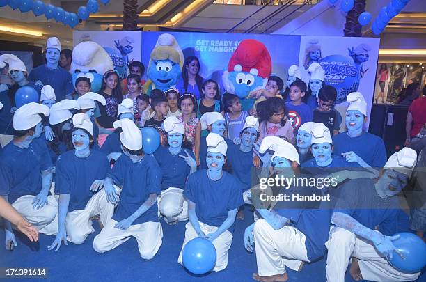 In this handout image provided by Sony Pictures Entertainment, a general view of Global Smurfs Day 2013 celebration at Phoenix Market City on June...