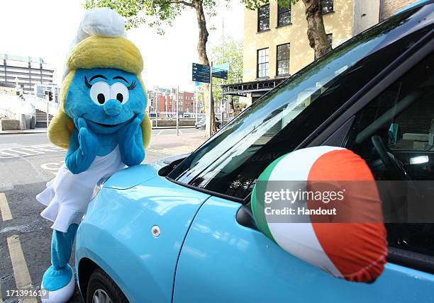 In this handout image provided by Sony Pictures Entertainment, a Smurfette participates in Global Smurfs Day 2013 celebration on June 22, 2013 in...