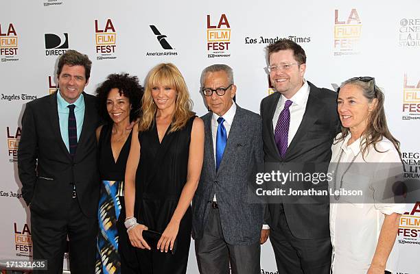 Film Independent co-president Josh Welsh, Los Angeles Film Festival director Stephanie Allain, actress Toni Collette, LAFF artistic director David...