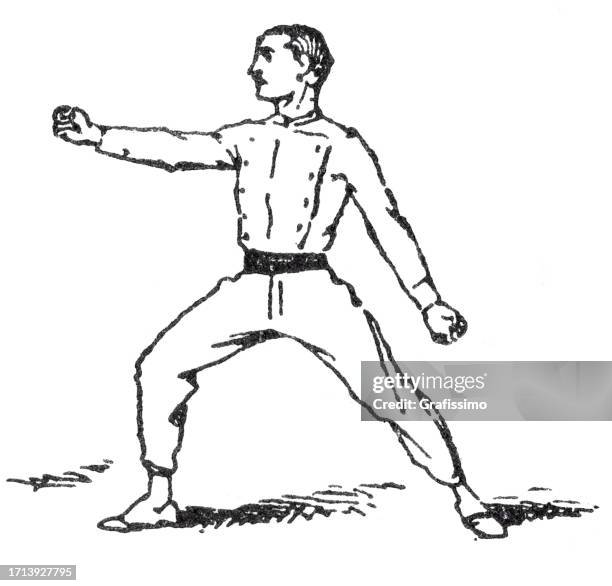 man exercising judo in gym illustration 1899 - men fighting drawing stock illustrations