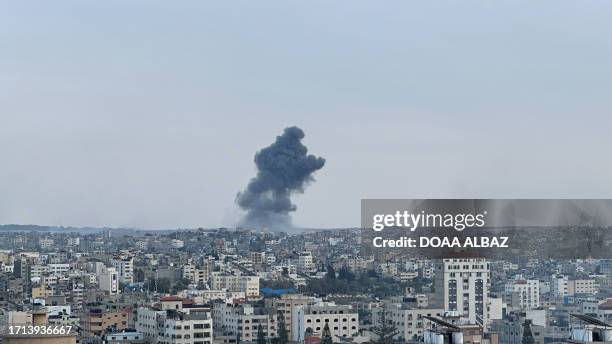 Gaza, Palestine. A view of Gaza City that was hit by a rocket. Israel has initiated a conflict with Hamas, launching retaliatory strikes, while Hamas...