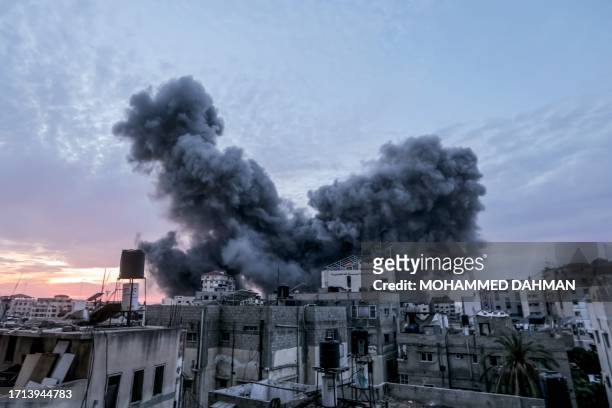 Gaza, Palestine. Israeli warplanes destroyed the Palestine Tower, a 14-storey residential tower, in the Al-Rimal neighborhood of Gaza City.