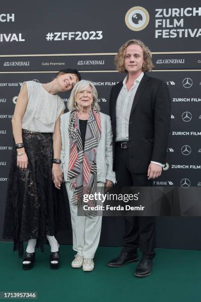 Vicky Krieps, Margarethe von Trotta and Basil Eidenbenz attend the photocall of "Ingeborg Bachmann – Reise in die Wüste" during the 19th Zurich Film...