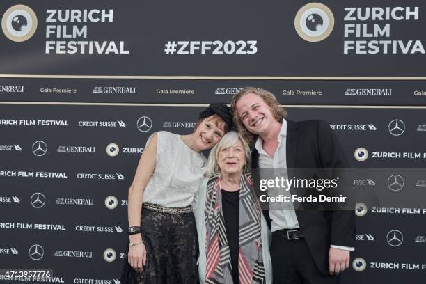 Vicky Krieps, Margarethe von Trotta and Basil Eidenbenz attend the photocall of "Ingeborg Bachmann – Reise in die Wüste" during the 19th Zurich Film...