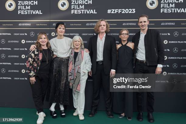 Guest, Vicky Krieps, Margarethe von Trotta, Basil Eidenbenz, Katrin Renz and Guest attend the photocall of "Ingeborg Bachmann – Reise in die Wüste"...