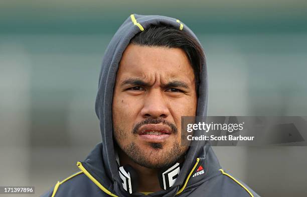 Digby Ioane of the Wallabies looks on during an Australian Wallabies training session at Visy Park on June 24, 2013 in Melbourne, Australia.