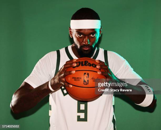 Bobby Portis of the Milwaukee Bucks poses for portraits during media day on October 02, 2023 in Milwaukee, Wisconsin. NOTE TO USER: User expressly...