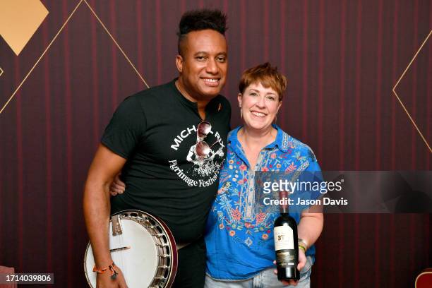 Michael Rix and BV Wine Educator Tia Butts seen at Day 2 of Pilgrimage Music & Cultural Festival 2023, sponsored by Beaulieu Vineyard, on September...