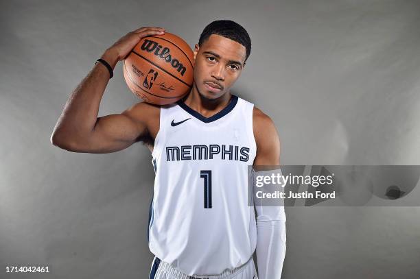 Shaquille Harrison of the Memphis Grizzlies poses for a photo during Memphis Grizzlies Media Day at FedExForum on October 02, 2023 in Memphis,...