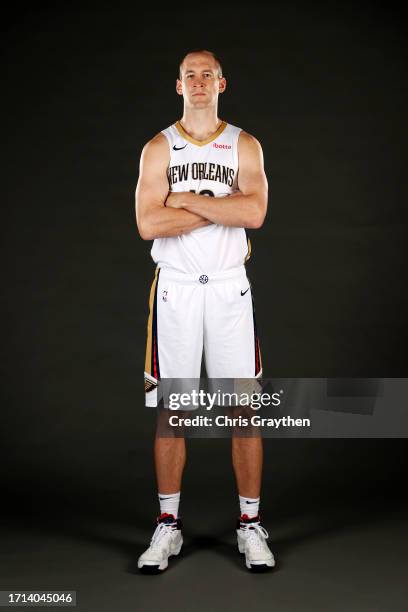 Cody Zeller, #40 of the New Orleans Pelicans poses for a photo during media day at Smoothie King Center on October 02, 2023 in New Orleans,...